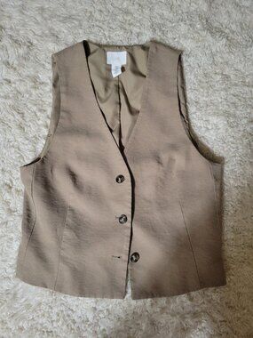 H&M Tan Button-front Vest | Low V-Neck | Tailored Loose Fit | S